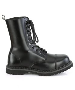 Pleasers Mens Demonia Black Patent Unisex Steel Toe Ankle Boot