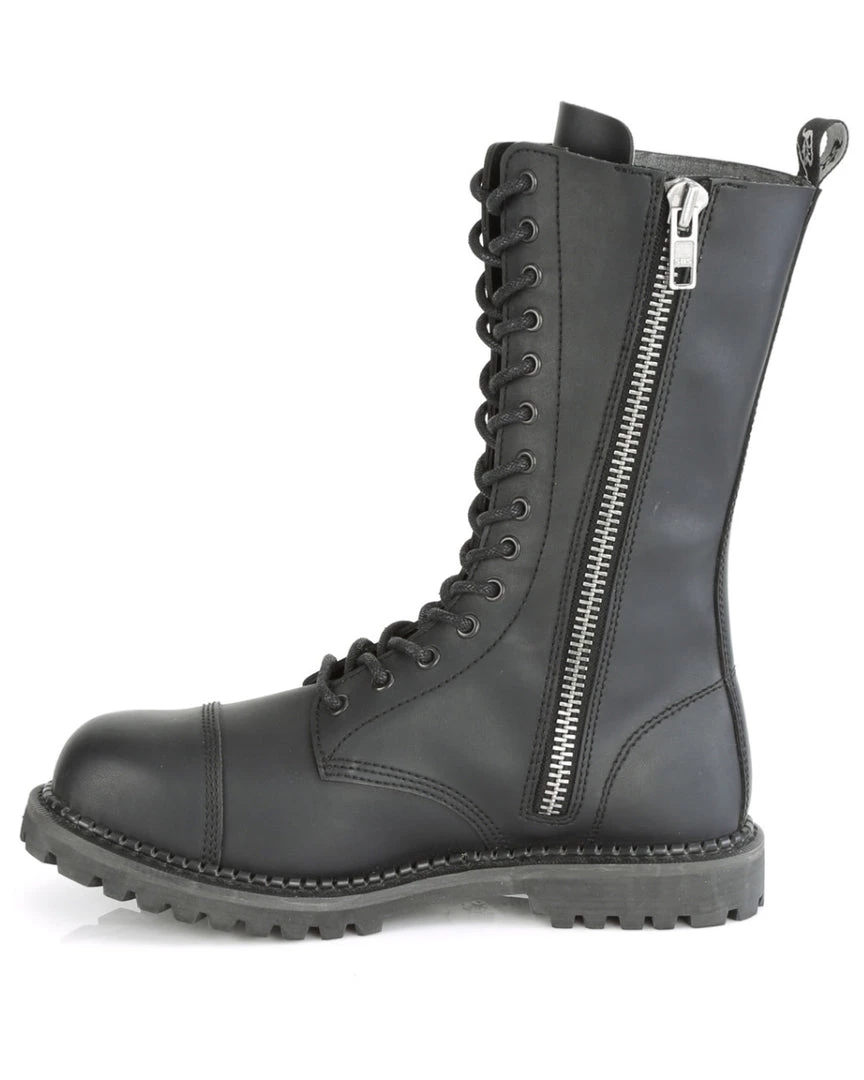 Pleasers Mens Demonia Black Unisex Mid-Calf Steel Toe Boot 2 Pleasers Mens Demonia Black Unisex Mid-Calf Steel Toe Boot