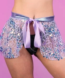J. Valentine Lilac Sequin Net Tie Skirt