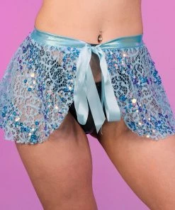 J. Valentine Aqua Sequin Net Tie Skirt New