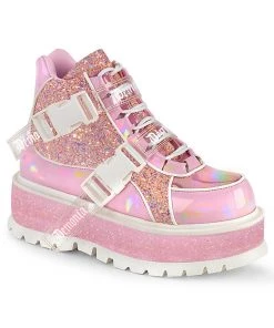 Pleasers Demonia Slacker Holo Pink Ankle Boots Shoes