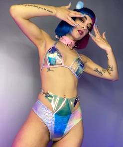 J. Valentine Womens Cyber Prom Holographic Vinyl PVC Overlay Shorts