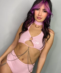 Bodyzone Sugar Baby Pink Chained O-Ring Top Rave Tops