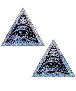 Pastease Silver Trippy Glitter All Seeing Eye Triangle Nipple Pasties Womens